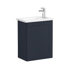 Vitra Root Classic 68615 Lavabo Dolabı, Kapaklı, 45 Cm, Kompakt, Sağdan Armatür Delikli, Mat Lacivert, Köşeli Lavabolu, Sağ